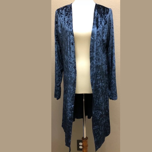 Grace And Emma Womens Velvet Long Open Cardigan - Picture 3 of 8